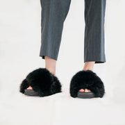 ROAM Mink Cloud Slippers Black Faux Fur