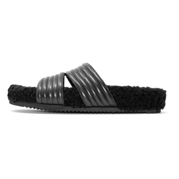 ROAM MEN'S FUZZY CRESCENT SANDALS BLACK VEGAN LEATHER
