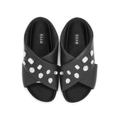 ROAM CROSS CRYSTAL SANDALS BLACK VEGAN LEATHER