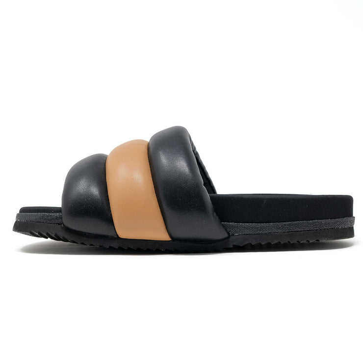 ROAM Puffy Sandals Black & Tan Vegan Leather