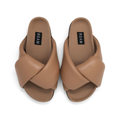 Cross Design Leather Pam Slippers 