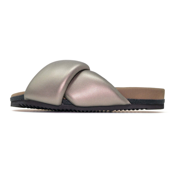 ROAM FOLDY PUFFY SANDALS GUNMETAL VEGAN LEATHER