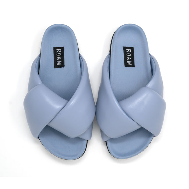 ROAM FOLDY PUFFY SANDALS SLATE BLUE VEGAN LEATHER