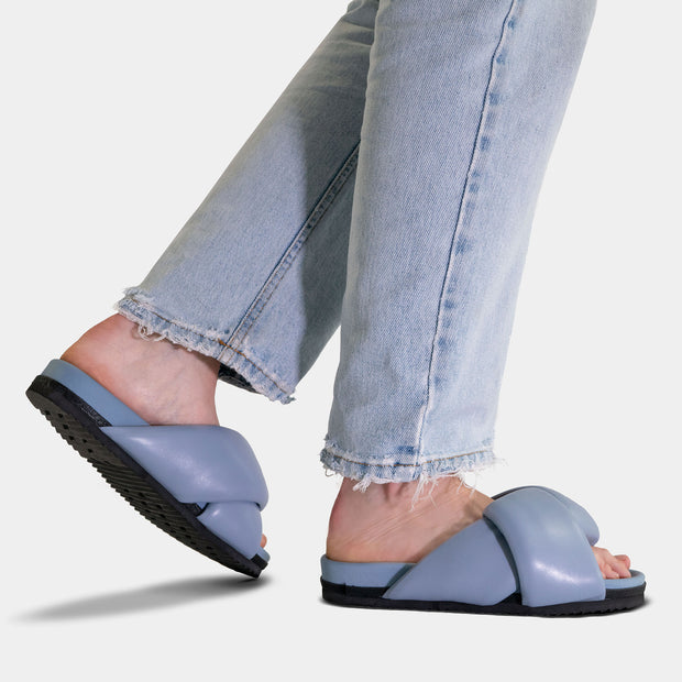 ROAM FOLDY PUFFY SANDALS SLATE BLUE VEGAN LEATHER