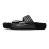 ROAM MEN'S FUZZY 2 STRAP SANDALS BLACK VEGAN LEATHER