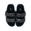 ROAM MEN'S FUZZY 2 STRAP SANDALS BLACK VEGAN LEATHER