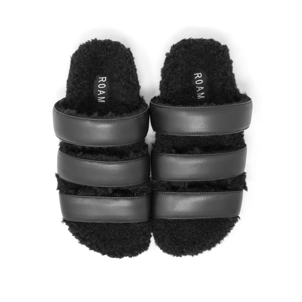 ROAM FUZZY 3 SANDAL BLACK FAUX SHEARLING