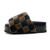 JUNE PRESALE // ROAM FUZZY CHECKER STACK PLATFORM BLACK & TAUPE FAUX SHEARLING