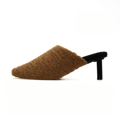 ROAM FUZZY HEEL COGNAC FAUX SHEARLING