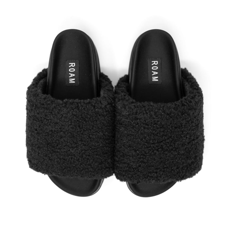 ROAM FUZZY PLATFORM BLACK FAUX SHEARLING