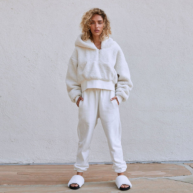 ROAM Fuzzy Pullover White Faux Shearling