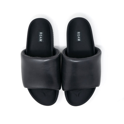 ROAM MEN'S SLIDER SANDALS BLACK VEGAN LEATHER