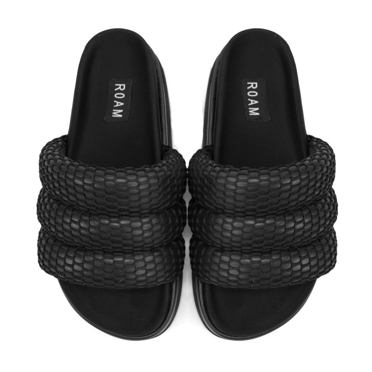 ROAM Platform Mesh Puffy Sandals Black Vegan Leather