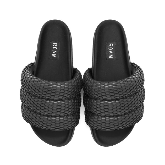 ROAM Mesh Puffy Sandals Black Vegan Leather – R0AM