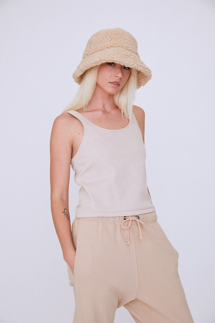 ROAM Fuzzy Bucket Hat Nude Faux Shearling