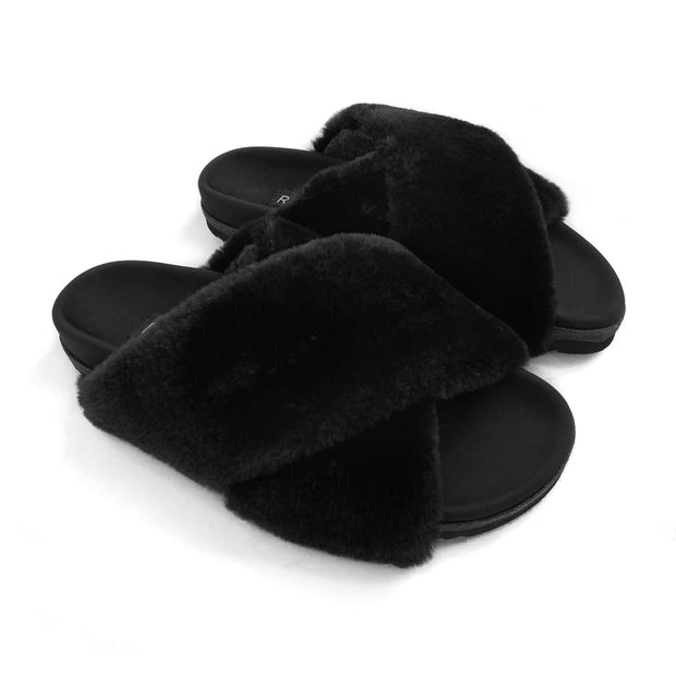 ROAM Mini Cloud Slippers Black Faux Fur