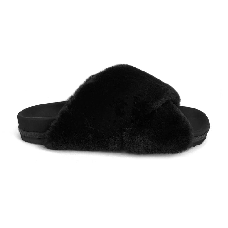 ROAM Mini Cloud Slippers Black Faux Fur