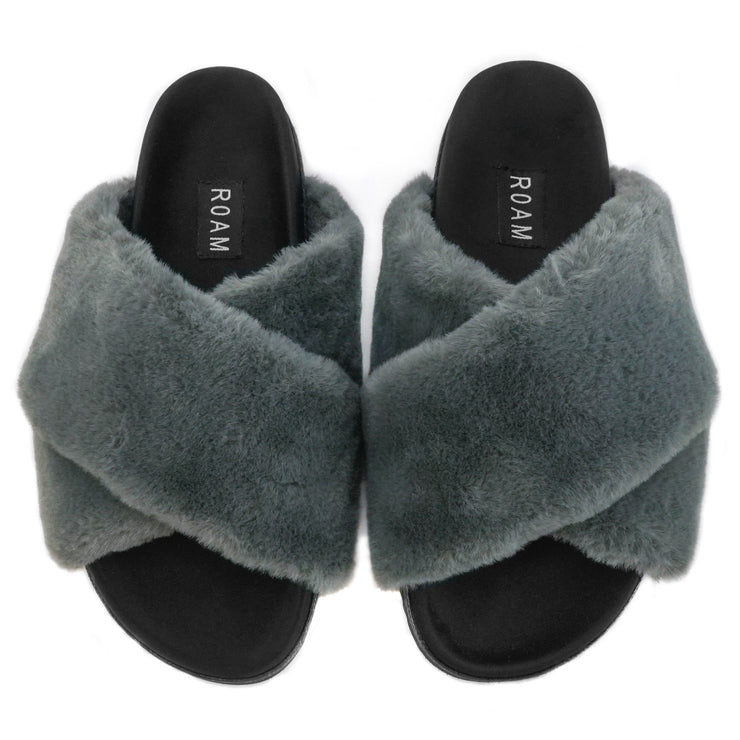 ROAM Mini Cloud Slippers Grey Faux Fur