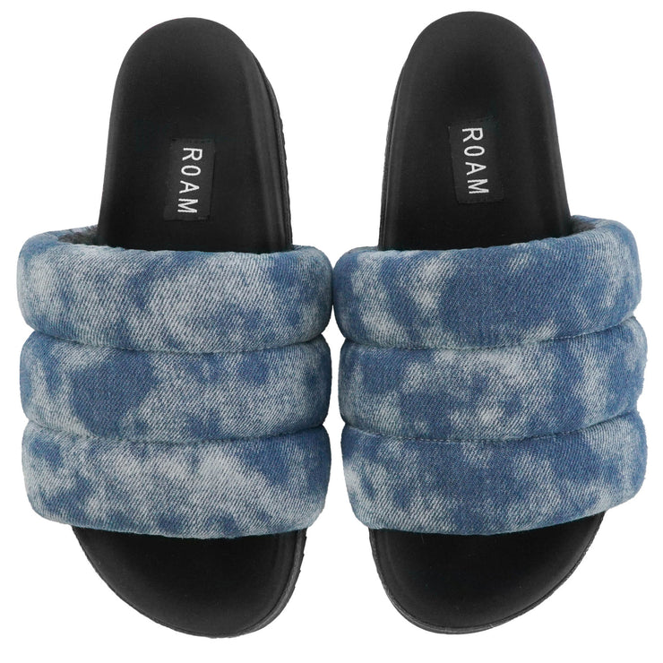 ROAM Puffy Sandals Denim Shibori Cloud Wash
