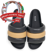 ROAM Puffy Sandals Black & Tan Vegan Leather