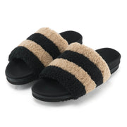 ROAM Fuzzy Prism Slippers Beige & Black Faux Shearling