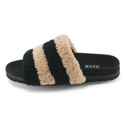 ROAM Fuzzy Prism Slippers Beige & Black Faux Shearling