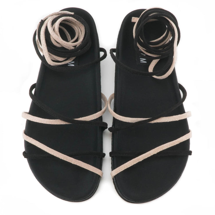 ROAM Rope Sandals Beige & Black Faux Suede