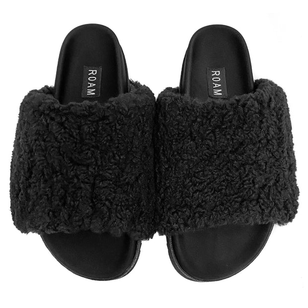 ROAM Fuzzy Slippers Black Faux Shearling