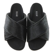 ROAM  Cross Sandals Black Calf Hair