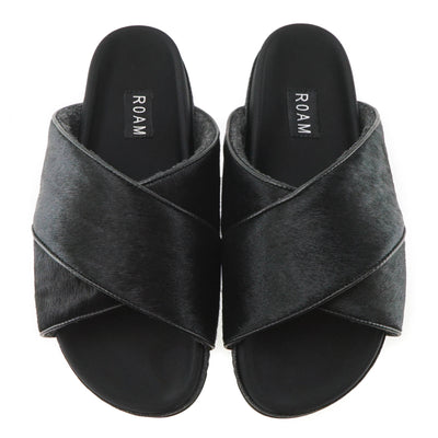 ROAM  Cross Sandals Black Calf Hair