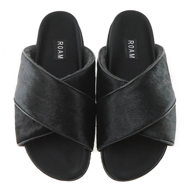 ROAM  Cross Sandals Black Calf Hair