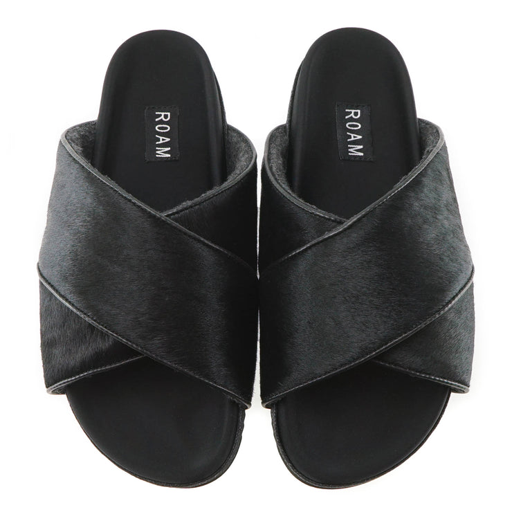 ROAM  Cross Sandals Black Calf Hair